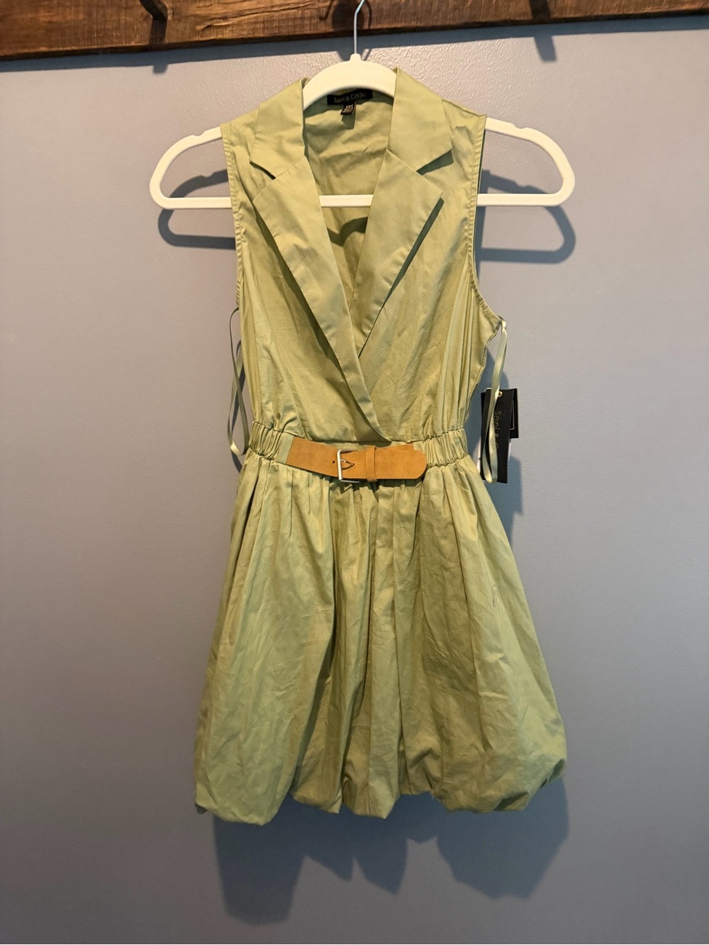 Sleeveless Light Green Belted V-Neck Dress